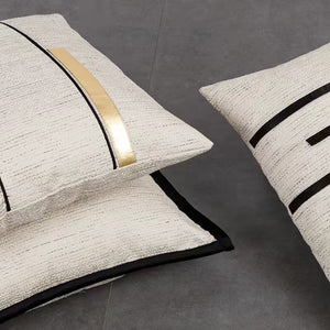 Ivory Cushion Cover: Black Stripe Jacquard | Home Decoration for Sofa, Bed, Couch | Living Room, Bedroom