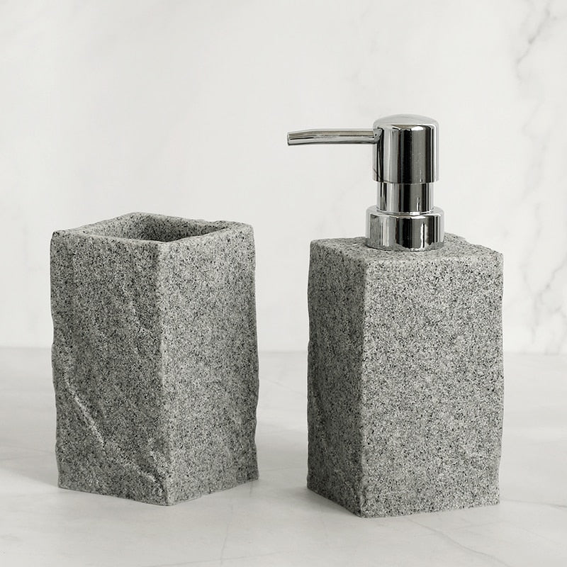 Bathroom Accessories Set: Imitation Granite | Soap Dispenser, Toothbrush Holder, Cup, Soap Dish, Toilet Brush Holder