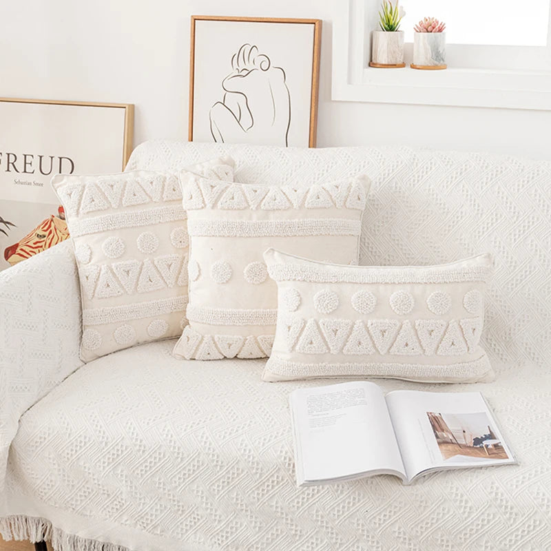 Ivory Loop-Tufted Cotton Pillow Cover - image 2