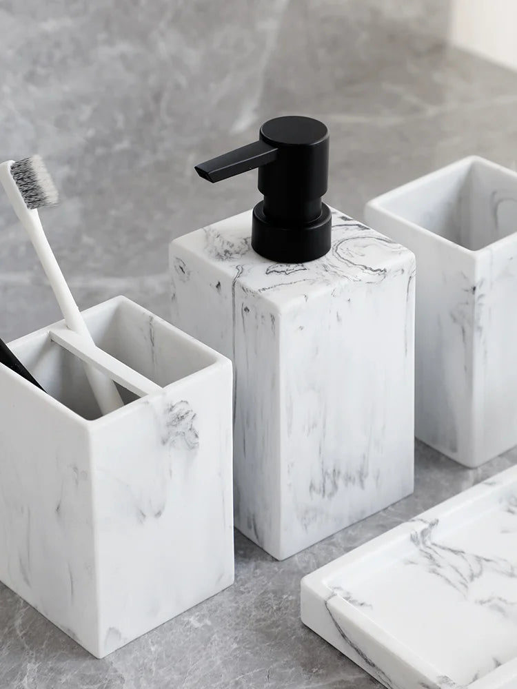 Black Marble-Look Bathroom Accessory Set – 4 Pieces - image 5