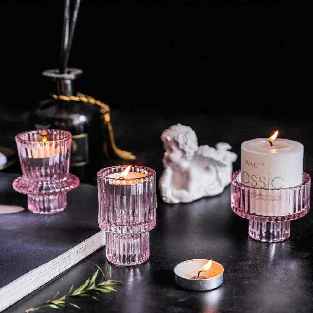 Ribbed Glass Tealight Holders – Set of 3 - image 2