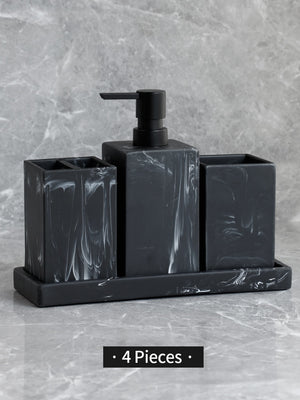 Bathroom Accessories Set: Marble Pattern | Soap Dispenser, Toothbrush Holder, Tumbler | Resin Material