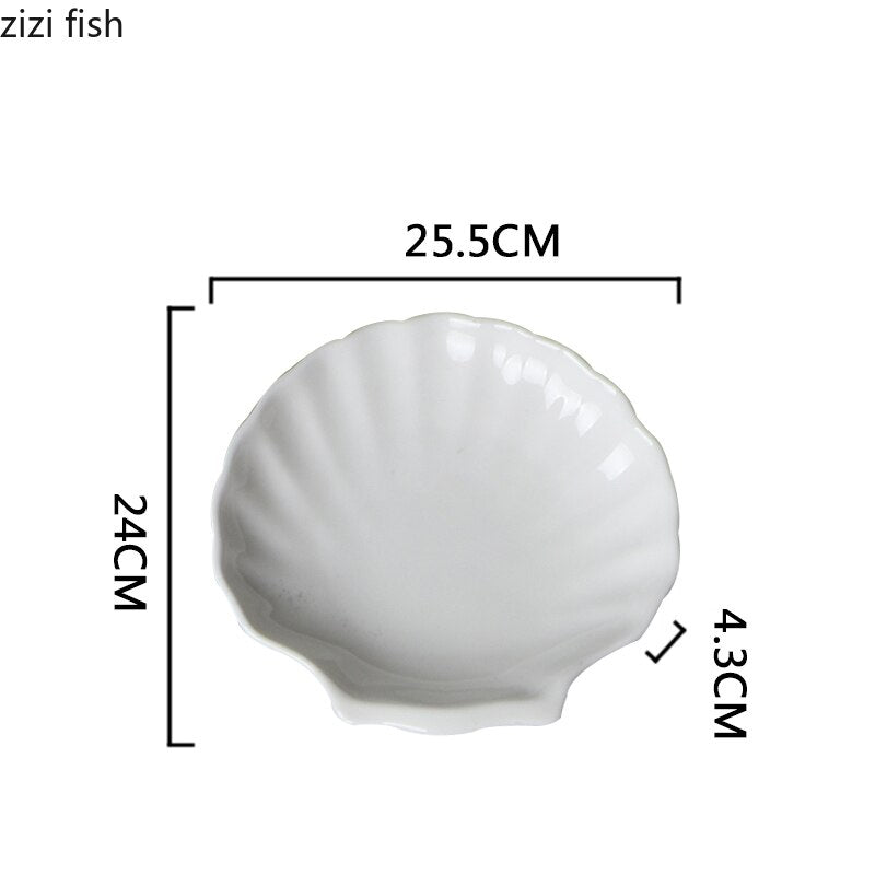 Creative Shell Shaped Ceramic Dinner Dish Household Tableware Snack Dessert Tray Hotel Restaurant Creative Tableware Pasta Plate