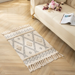 Retro Handwoven Cotton Linen Tassel Rug: Bohemian Floor Mat Tapestry