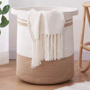 Big Cotton Rope Laundry Basket: Woven Rattan | Dirty Clothes Organizer | Toys & Sundries Storage