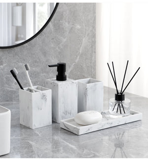 Bathroom Accessories Set: Marble Pattern | Soap Dispenser, Toothbrush Holder, Tumbler | Resin Material