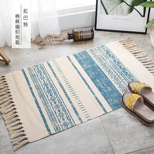 Retro Handwoven Cotton Linen Tassel Rug: Bohemian Floor Mat Tapestry