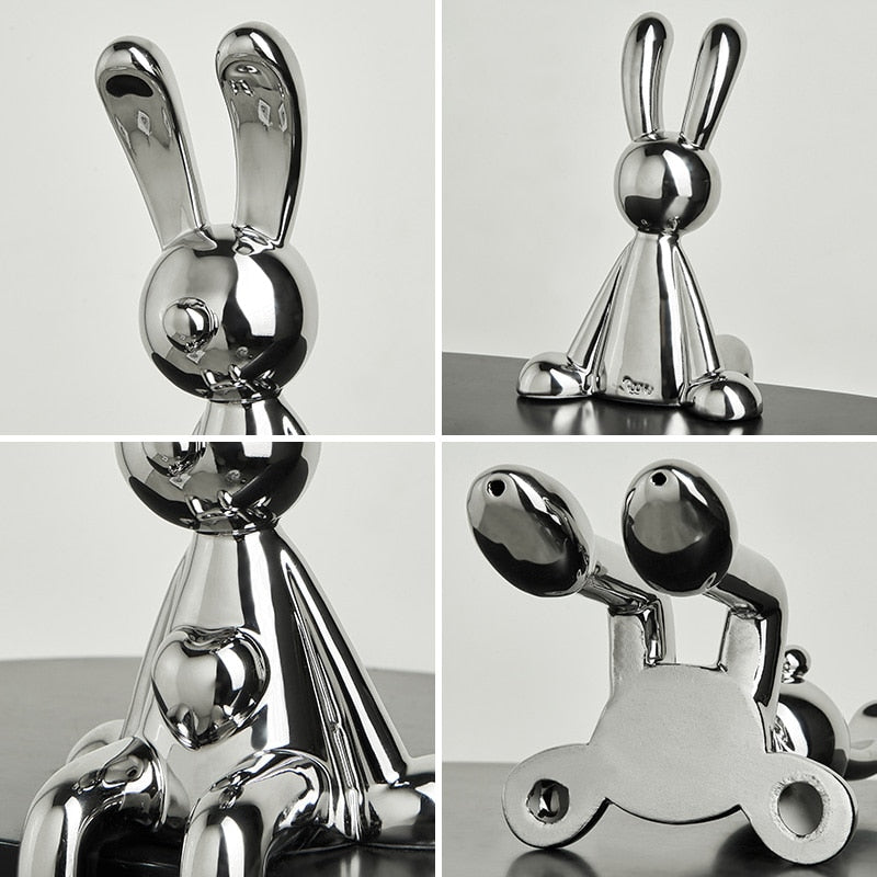 Modern Home Decor Creative Electroplating Rabbit Ceramic Figurines Miniatures Living Room Decoration Office Desk Decoration