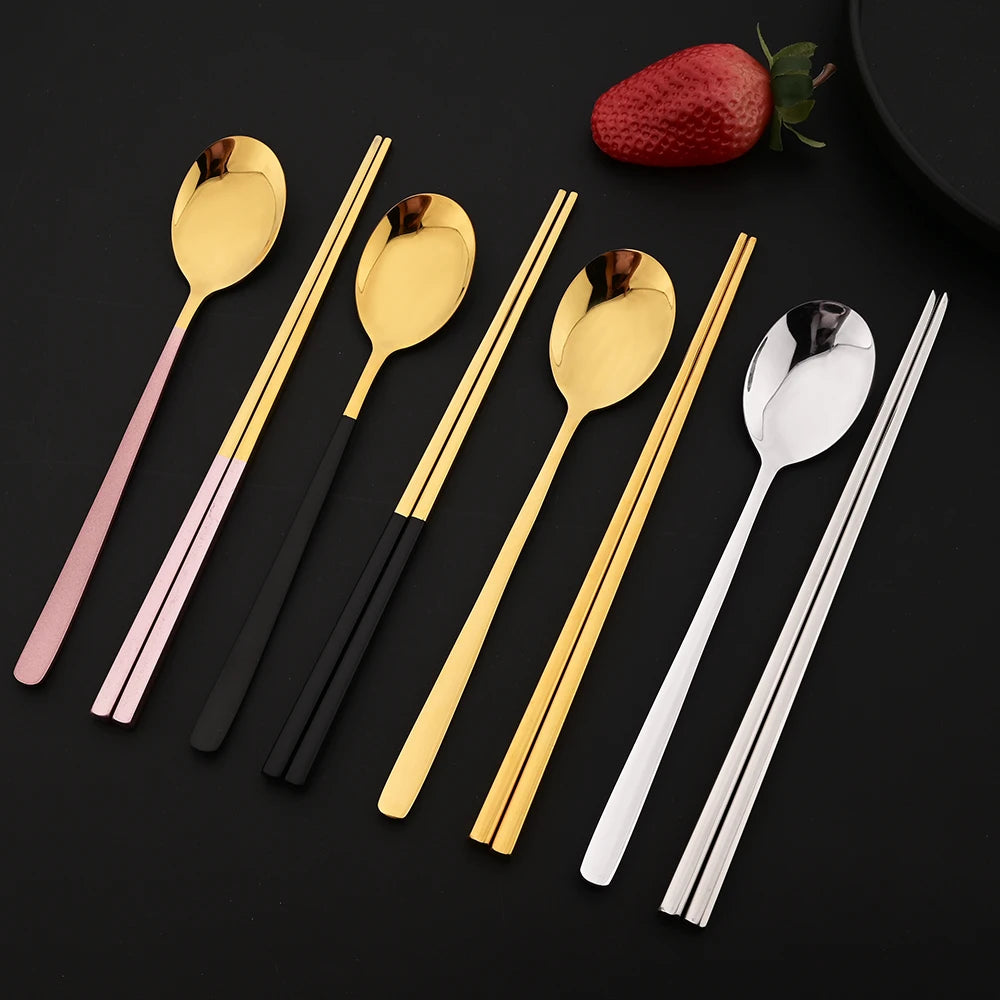 Korean-Style Stainless Steel Chopstick & Spoon Set - image 2