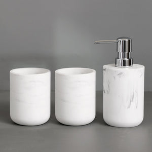 Bathroom Accessory Set: Soap Dispenser, Tumbler, Toothbrush Holder, Soap Dish, Toilet Brush | Imitation Marble