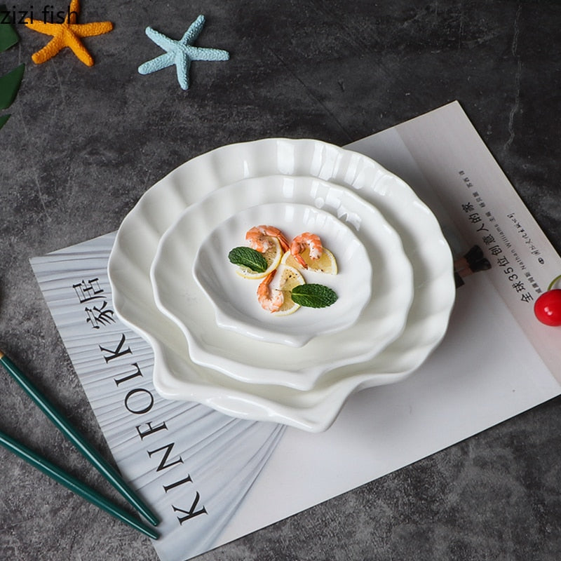 Creative Shell Shaped Ceramic Dinner Dish Household Tableware Snack Dessert Tray Hotel Restaurant Creative Tableware Pasta Plate
