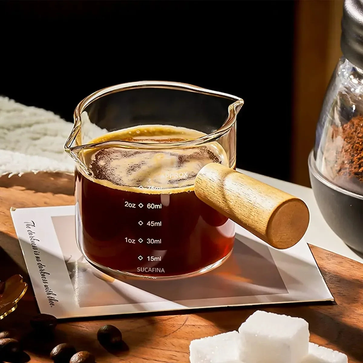 Glass Espresso Measuring Cup with Wooden Handle - image 3