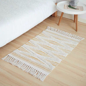 Retro Handwoven Cotton Linen Tassel Rug: Bohemian Floor Mat Tapestry