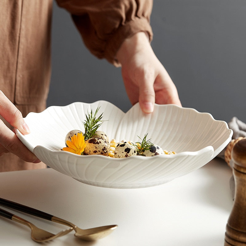 Large Soup Plate: Home Deepening Vegetable Plate, High-Quality Creative White Tableware Ceramic, Salad Bowl