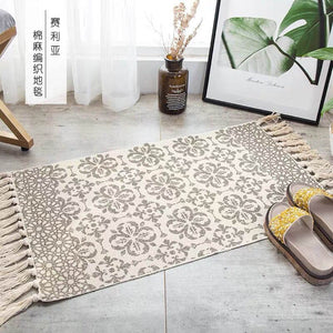 Retro Handwoven Cotton Linen Tassel Rug: Bohemian Floor Mat Tapestry