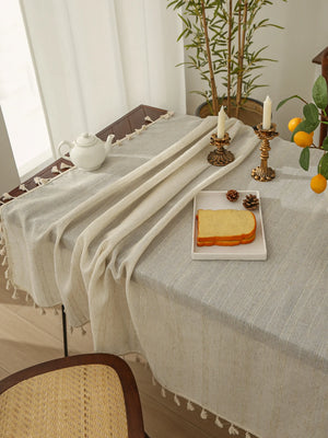 Cotton-Linen Tassel Tablecloth - thumbnail 2