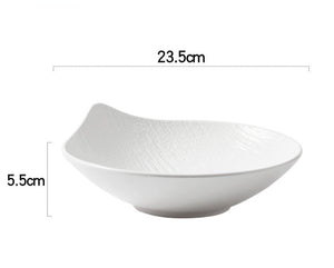 White Ceramic Salad Bowl: Light Luxury Dessert Bowl, Japanese Tableware Fruit Plate, High-End Soup Noodle Bowl, Large Bowl