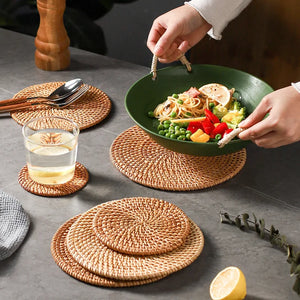Hand-Woven Rattan Coaster & Trivet - thumbnail 1