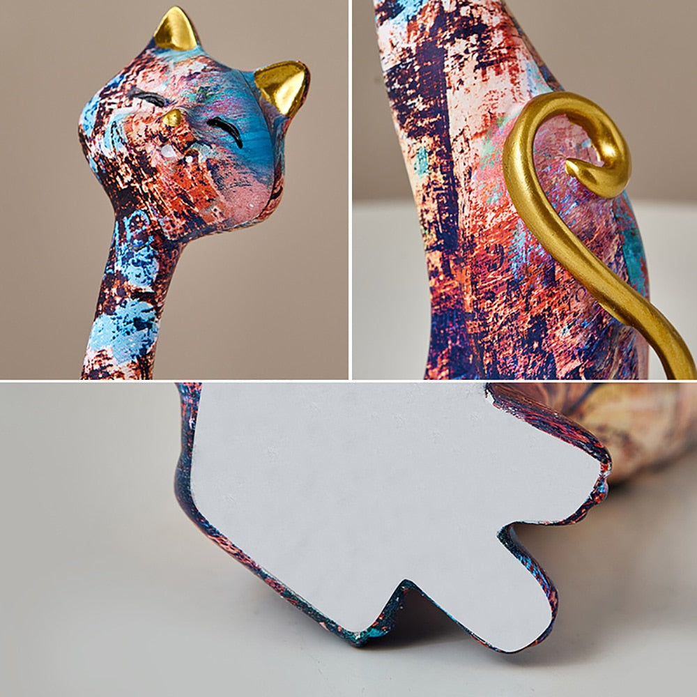 European Style 2pcs Oil Painting Cat Statues Animal Modern Sculpture Room Decoration Accessories Sculptures for Home Design Gift