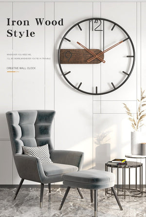 Iron Wall Clock Big Size 3D Nordic Metal Round Large Wall Watch Walnut Pionter Modern Clocks Decoration for Home Living Room