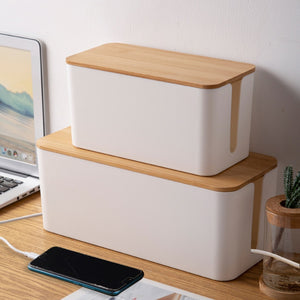 Cable Storage Box Wooden Power Line Storage Case Dustproof Charger Socket Organizer Wire Case Home Cable Winder Organizer