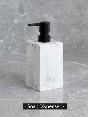 Bathroom Accessories Set: Marble Pattern | Soap Dispenser, Toothbrush Holder, Tumbler | Resin Material