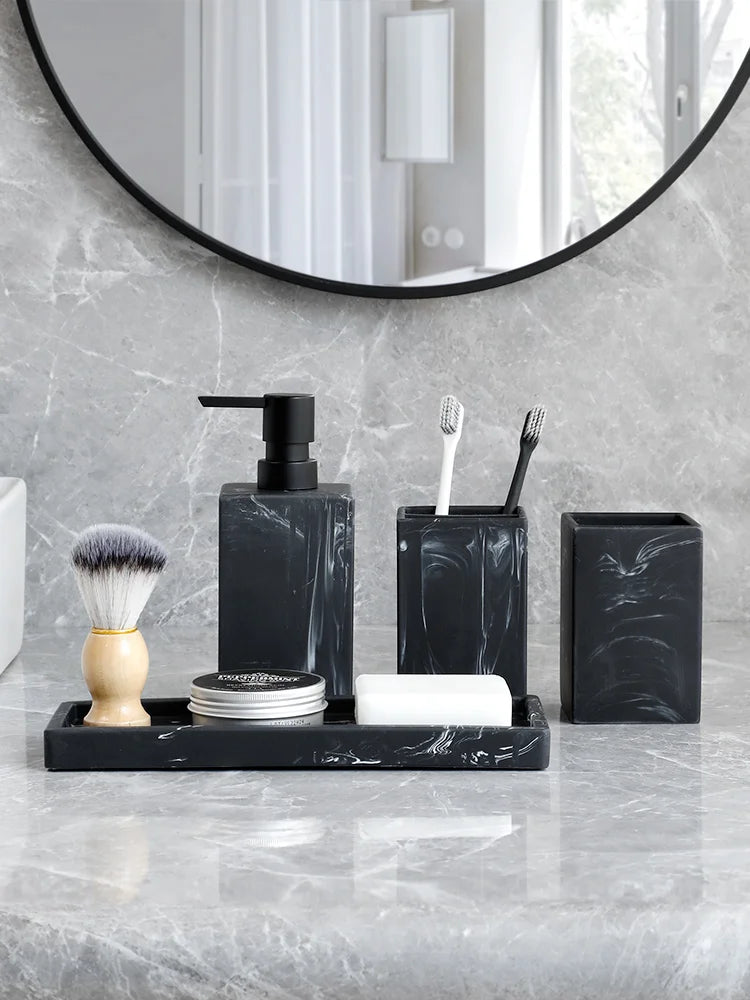 Black Marble-Look Bathroom Accessory Set – 4 Pieces - image 1