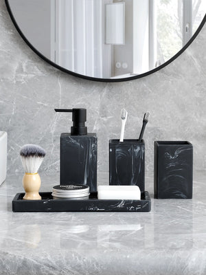 Bathroom Accessories Set: Marble Pattern | Soap Dispenser, Toothbrush Holder, Tumbler | Resin Material