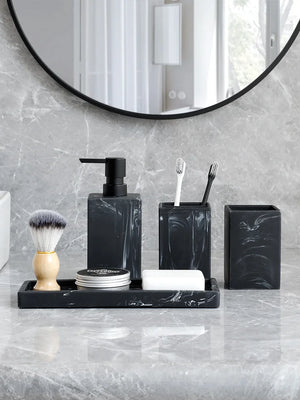Black Marble-Look Bathroom Accessory Set – 4 Pieces - thumbnail 1