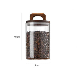 Wood Lid Glass jar Airtight Canister Food Container Tea Coffee Beans Kitchen Storage Bottles Jar Sealed Grounds Candy Jar