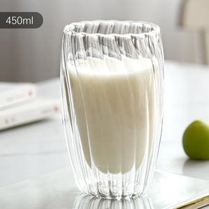 Striped Double-layer Cup One-piece Forming Blocking Nest Hammer Cup Glass Double-layer Cup Thickened Anti-scalding Coffee Cup