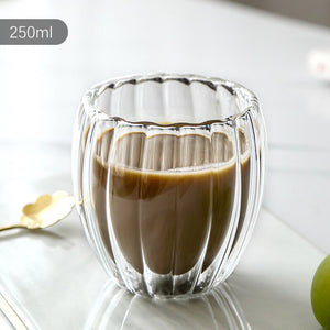 Striped Double-layer Cup One-piece Forming Blocking Nest Hammer Cup Glass Double-layer Cup Thickened Anti-scalding Coffee Cup