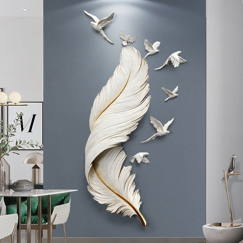 Modern minimalist living room sofa background wall decoration porch light luxury feather wall hanging