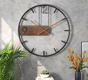 Iron Wall Clock Big Size 3D Nordic Metal Round Large Wall Watch Walnut Pionter Modern Clocks Decoration for Home Living Room