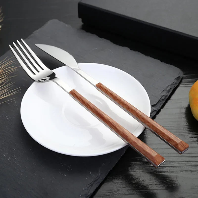 16-Piece Flatware Set with Faux-Wood Handles - image 3