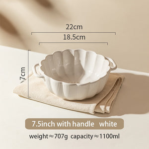 Retro Ceramic Noodle Bowl with Handle: Microwave Oven Safe, Salad Soup Pasta Bowl, Kitchen Tableware, Round Bakeware Pan