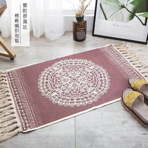 Retro Handwoven Cotton Linen Tassel Rug: Bohemian Floor Mat Tapestry