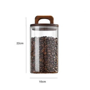 Wood Lid Glass jar Airtight Canister Food Container Tea Coffee Beans Kitchen Storage Bottles Jar Sealed Grounds Candy Jar