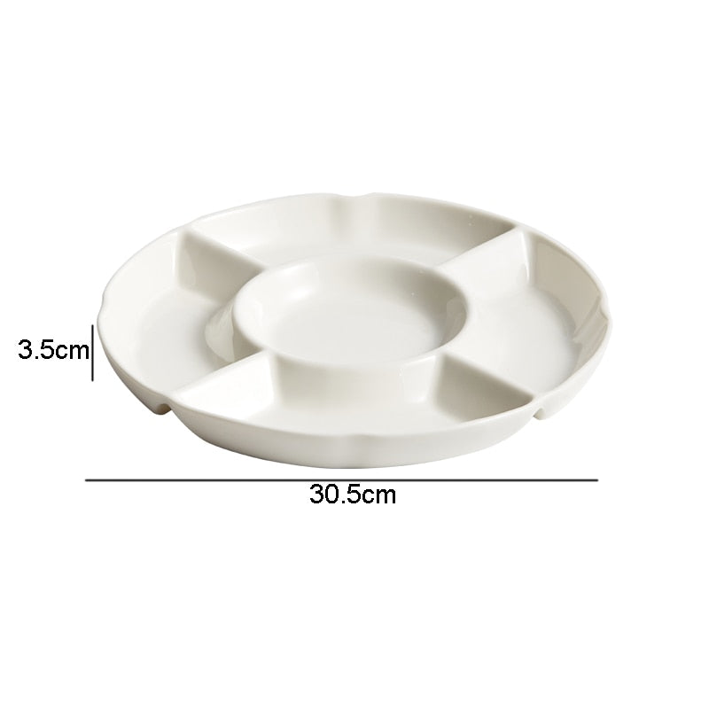 Creative Ceramic Snack Platter Round Five Grid Fruit Tray Sashimi Sushi Plate Kitchen Solid Color Tableware Snack Dessert Plate