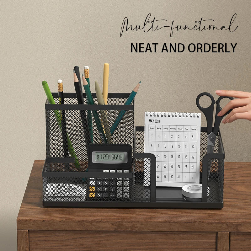 Black Mesh Desk Organizer with 3 Compartments - image 1