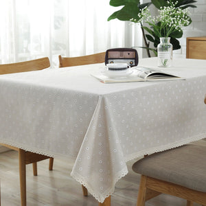 Daisy Flower Pattern Tablecloth Hot Sale Linen and Cotton Lace Edge Rectangular Table Cloth Home Hotel Textile