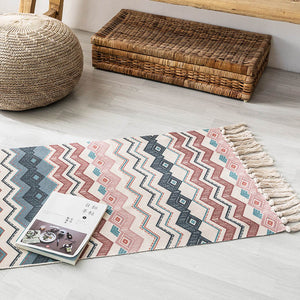 Retro Handwoven Cotton Linen Tassel Rug: Bohemian Floor Mat Tapestry