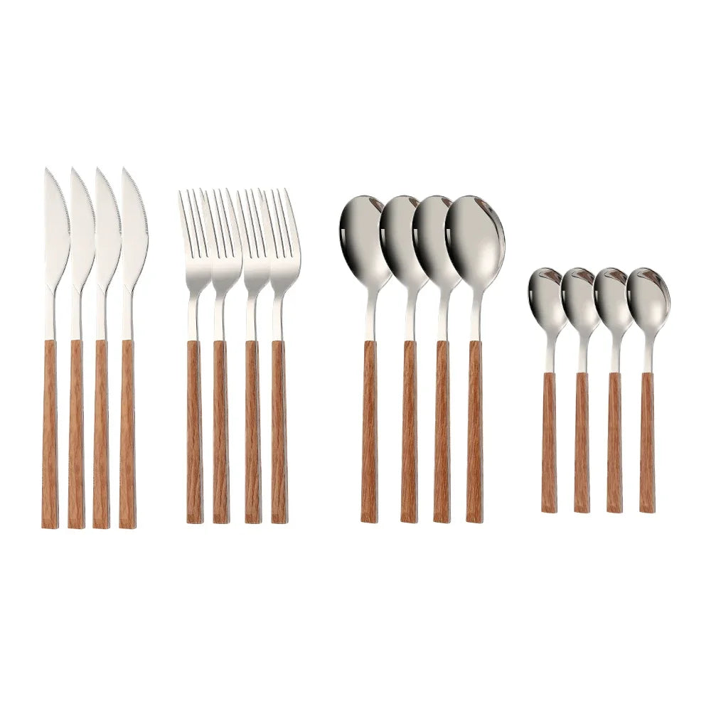 16-Piece Flatware Set with Faux-Wood Handles - image 1