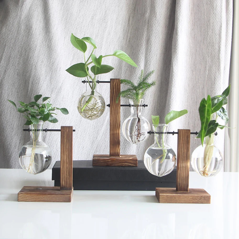 Glass Bulb Vase with Wooden Stand - image 4