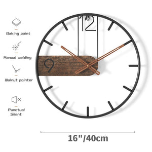 Iron Wall Clock Big Size 3D Nordic Metal Round Large Wall Watch Walnut Pionter Modern Clocks Decoration for Home Living Room