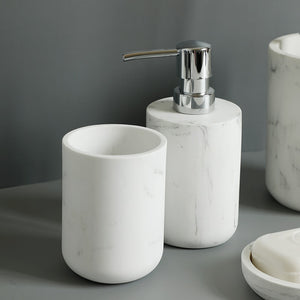 Bathroom Accessory Set: Soap Dispenser, Tumbler, Toothbrush Holder, Soap Dish, Toilet Brush | Imitation Marble