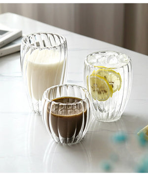 Striped Double-layer Cup One-piece Forming Blocking Nest Hammer Cup Glass Double-layer Cup Thickened Anti-scalding Coffee Cup