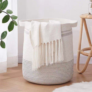 Big Cotton Rope Laundry Basket: Woven Rattan | Dirty Clothes Organizer | Toys & Sundries Storage