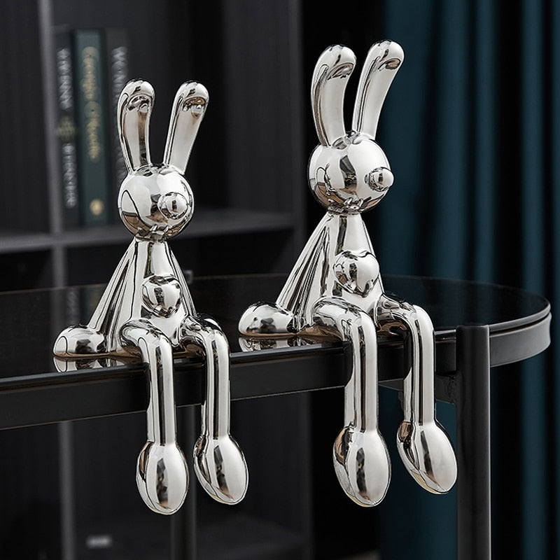 Modern Home Decor Creative Electroplating Rabbit Ceramic Figurines Miniatures Living Room Decoration Office Desk Decoration