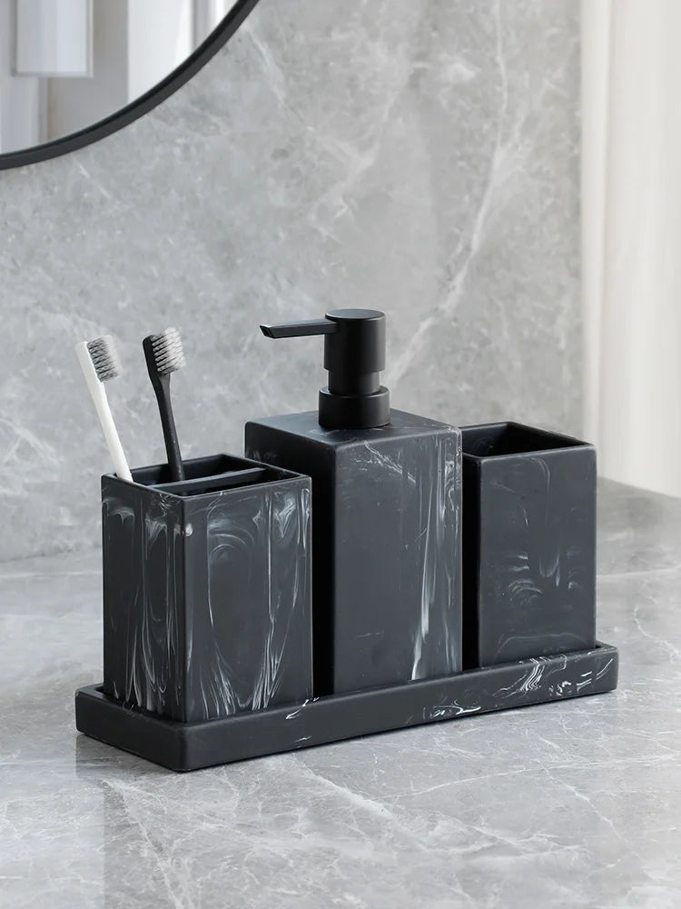 Black Marble-Look Bathroom Accessory Set – 4 Pieces - image 2